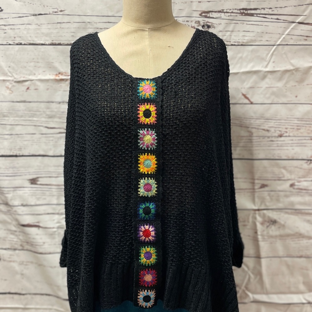 black granny square sweater